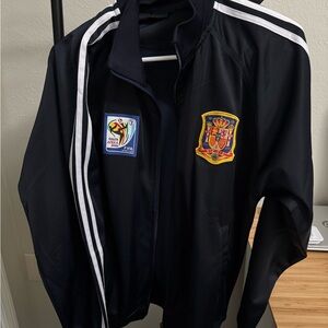 Black Spain Soccer Jacket with White Stripes